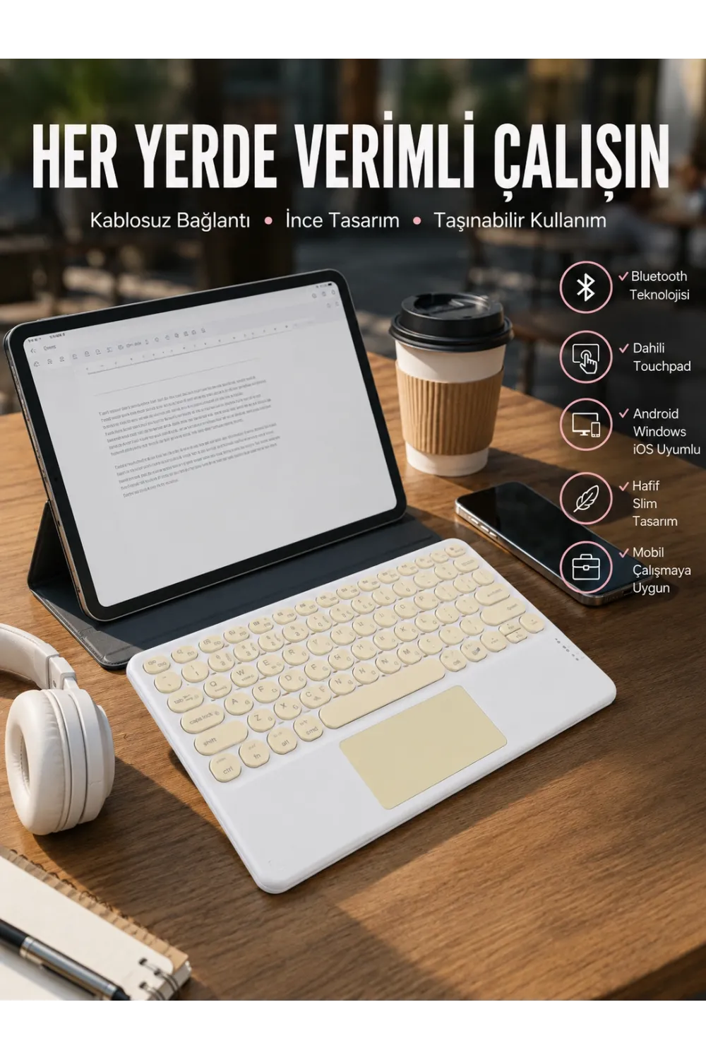 Touchpad Uyumlu Bluetooth Klavye Slim Kablosuz Wifi Q Klavye