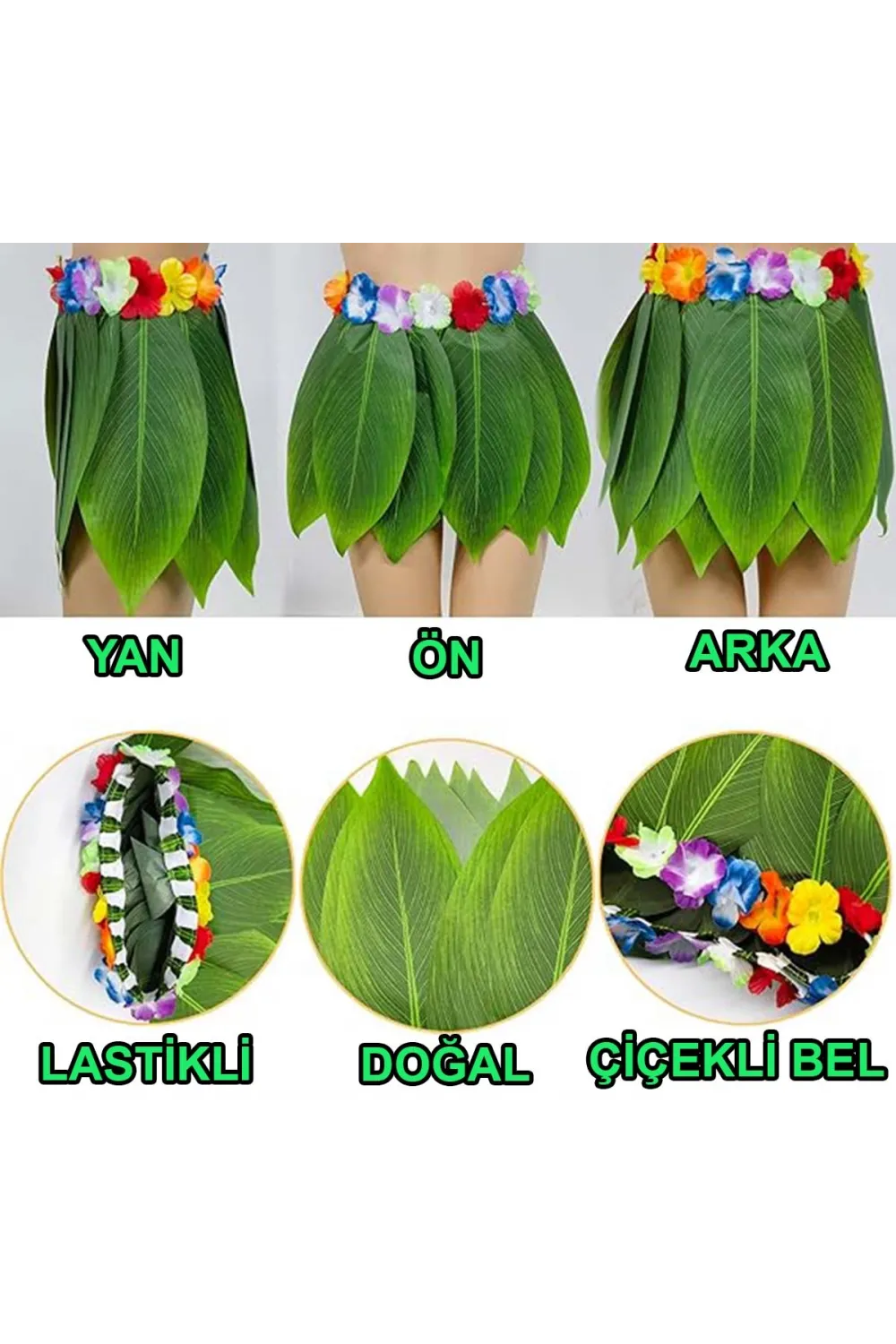 Tropikal Esintili Hawaii Yapraklı Parti Eteği Çocuk Boy