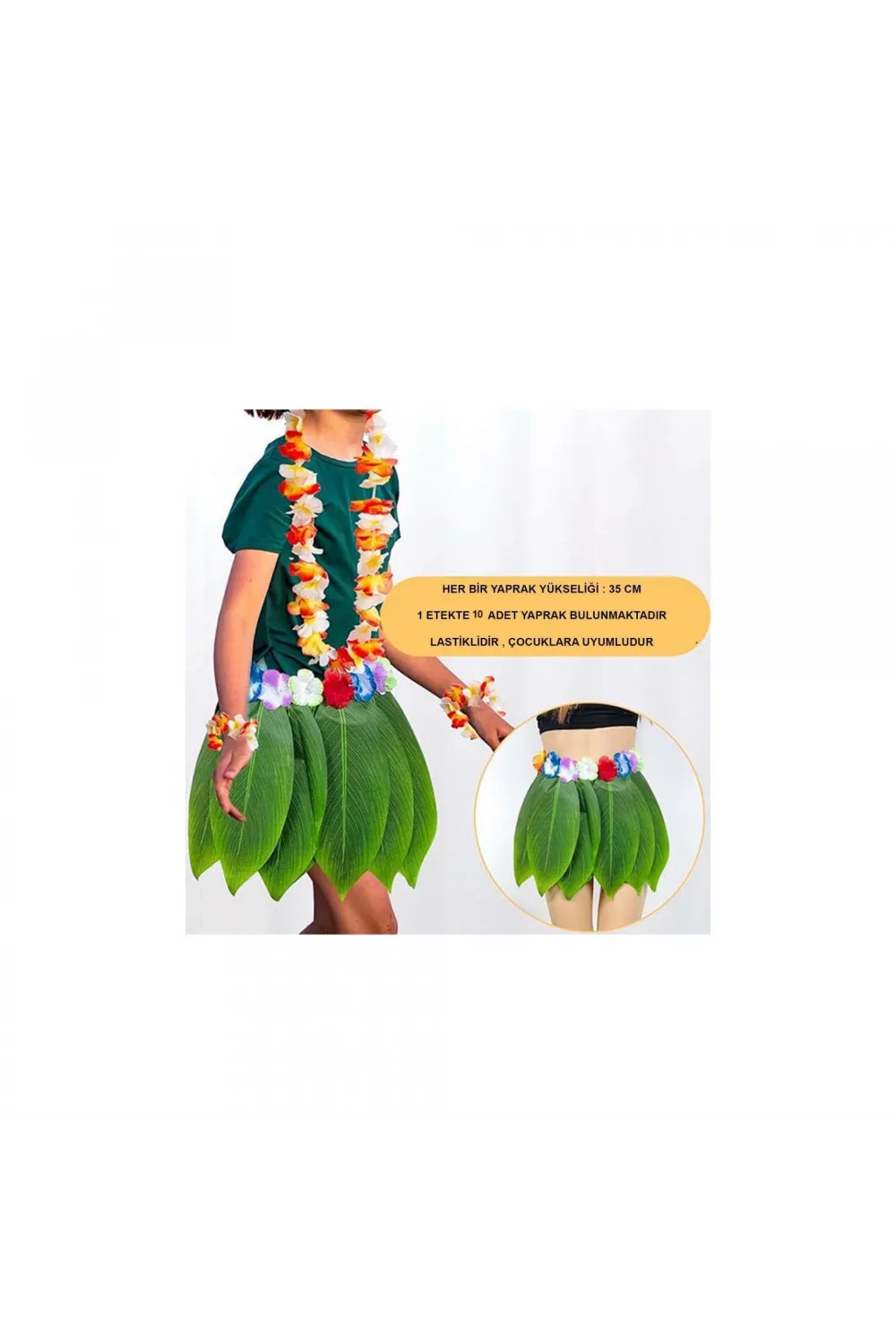 Tropikal Esintili Hawaii Yapraklı Parti Eteği Çocuk Boy