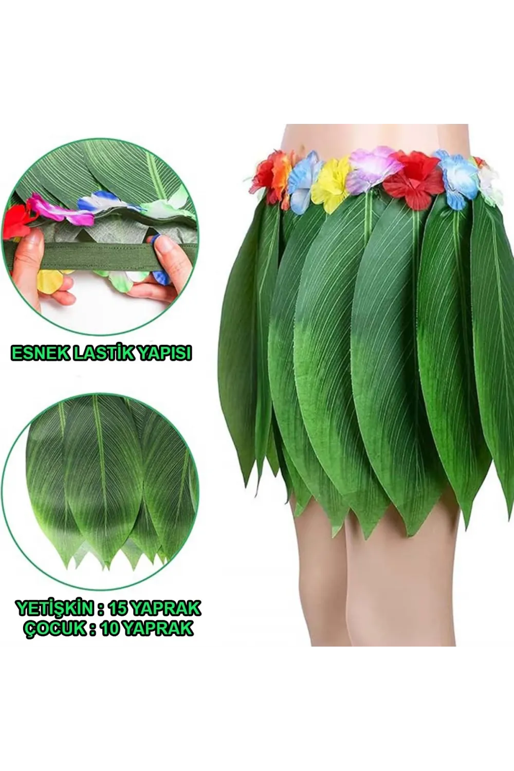 Tropikal Esintili Hawaii Yapraklı Parti Eteği Yetişkin Boy