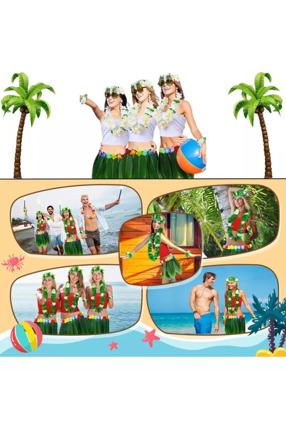Tropikal Esintili Hawaii Yapraklı Parti Eteği Yetişkin Boy