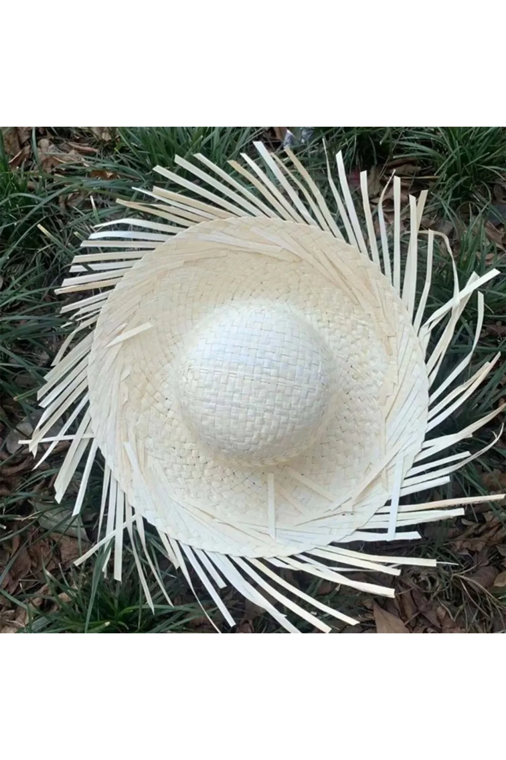 Tropikal Parti Beyaz Hasır Hawaii Şapkası 13x36 Cm