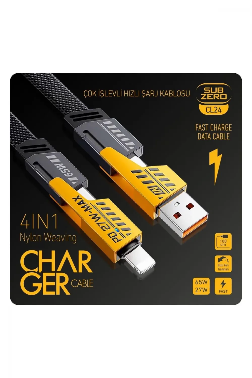 Tüm Telefonlara Uyumlu Cl24 Süper Hızlı 4 In 1 Sarj Kablosu