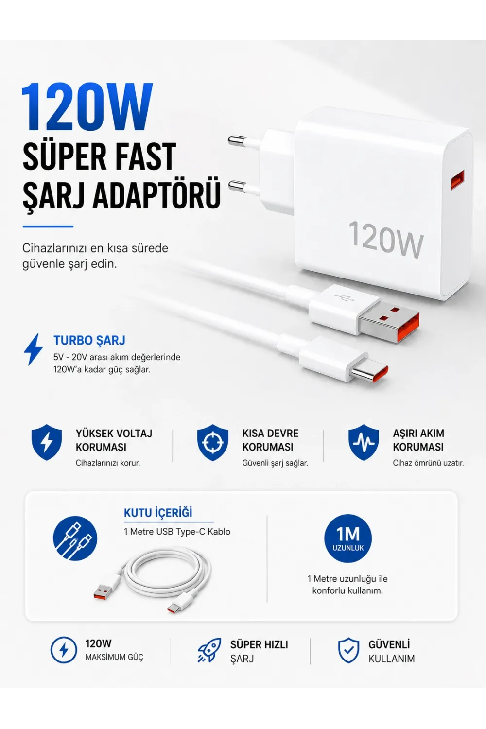 Turbo 120w Hızlı Şarj Cihazı Type-c Kablolu