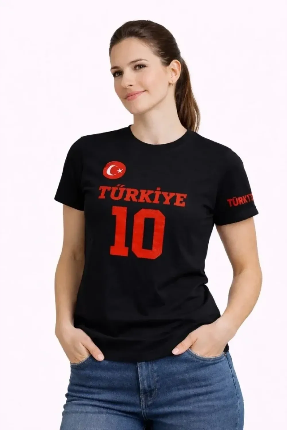 TÜRKİYE Ay Yıldız Baskılı 10 Numara Forma Tişört Taraftar T-Shirt - Siyah