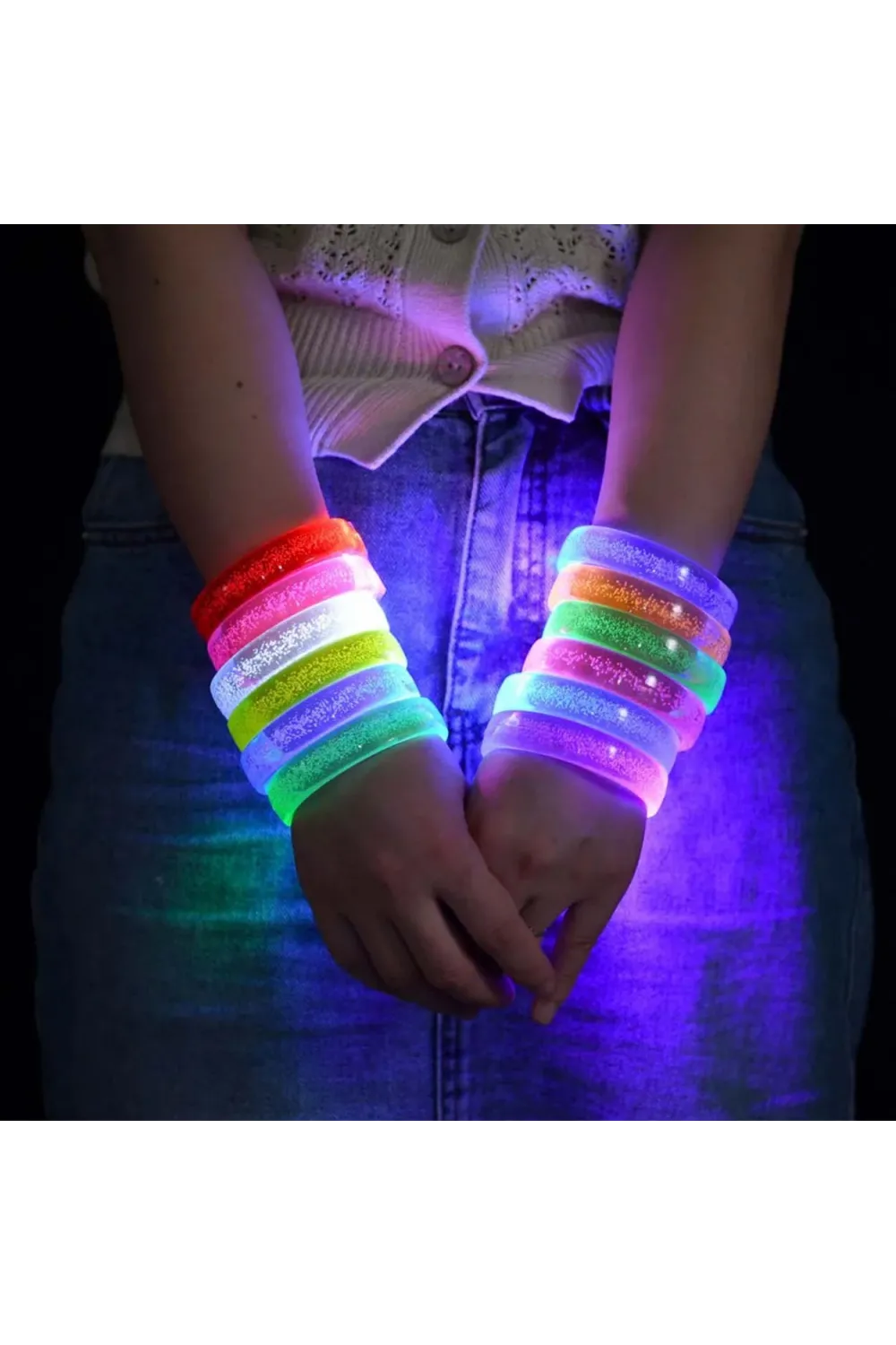 Turuncu Led Işıklı Baskı Yapılabilen Pilli Bileklik Bilezik 1,5 cm Genişlik
