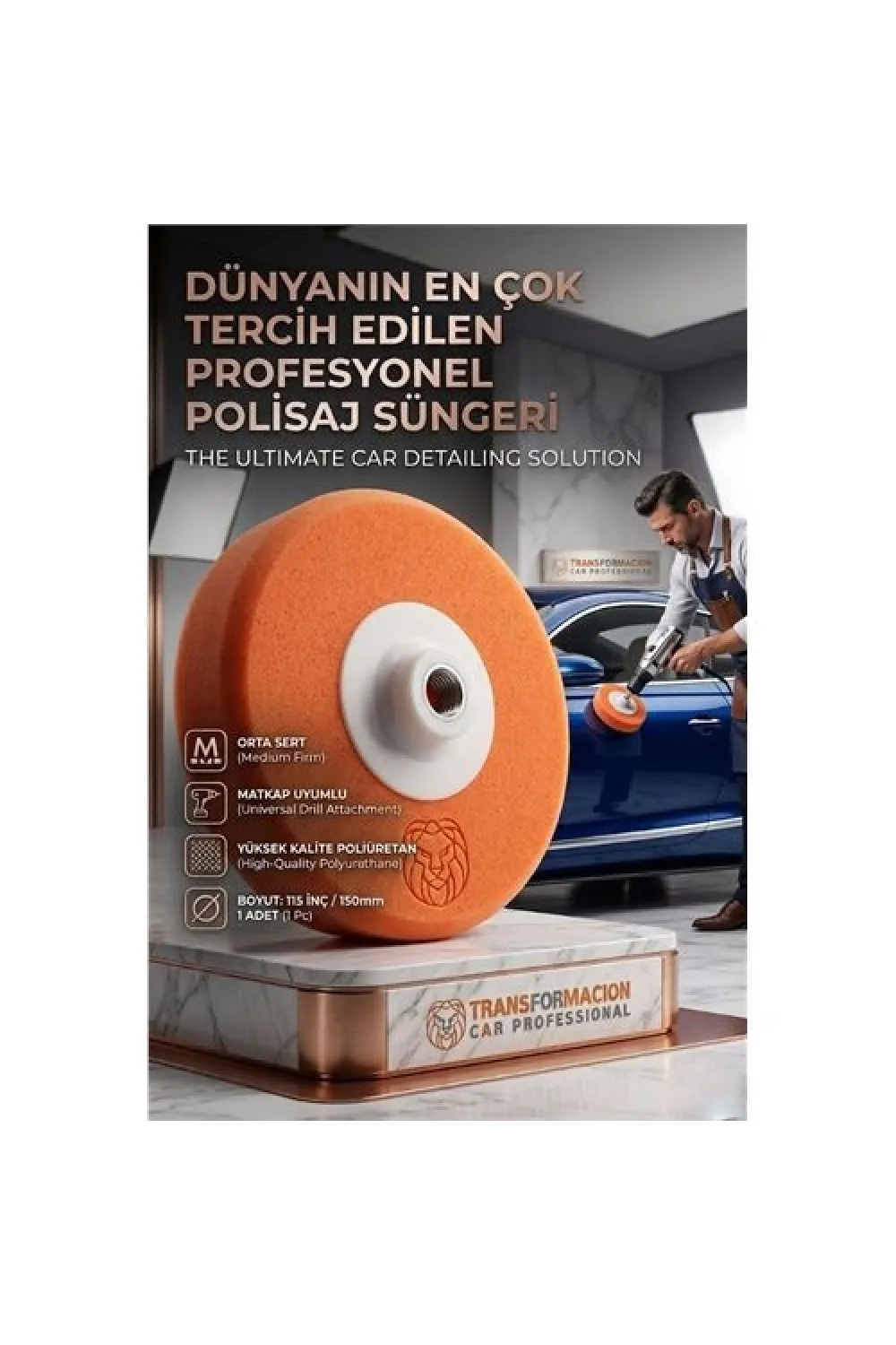 Turuncu Polisaj Süngeri 150mm - Orta Sert Çizik Alıcı Pasta Pedi 723112