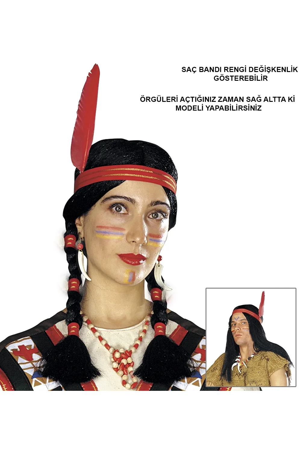 Tüylü Örgülü Hint Peruğu Kızılderili Peruğu