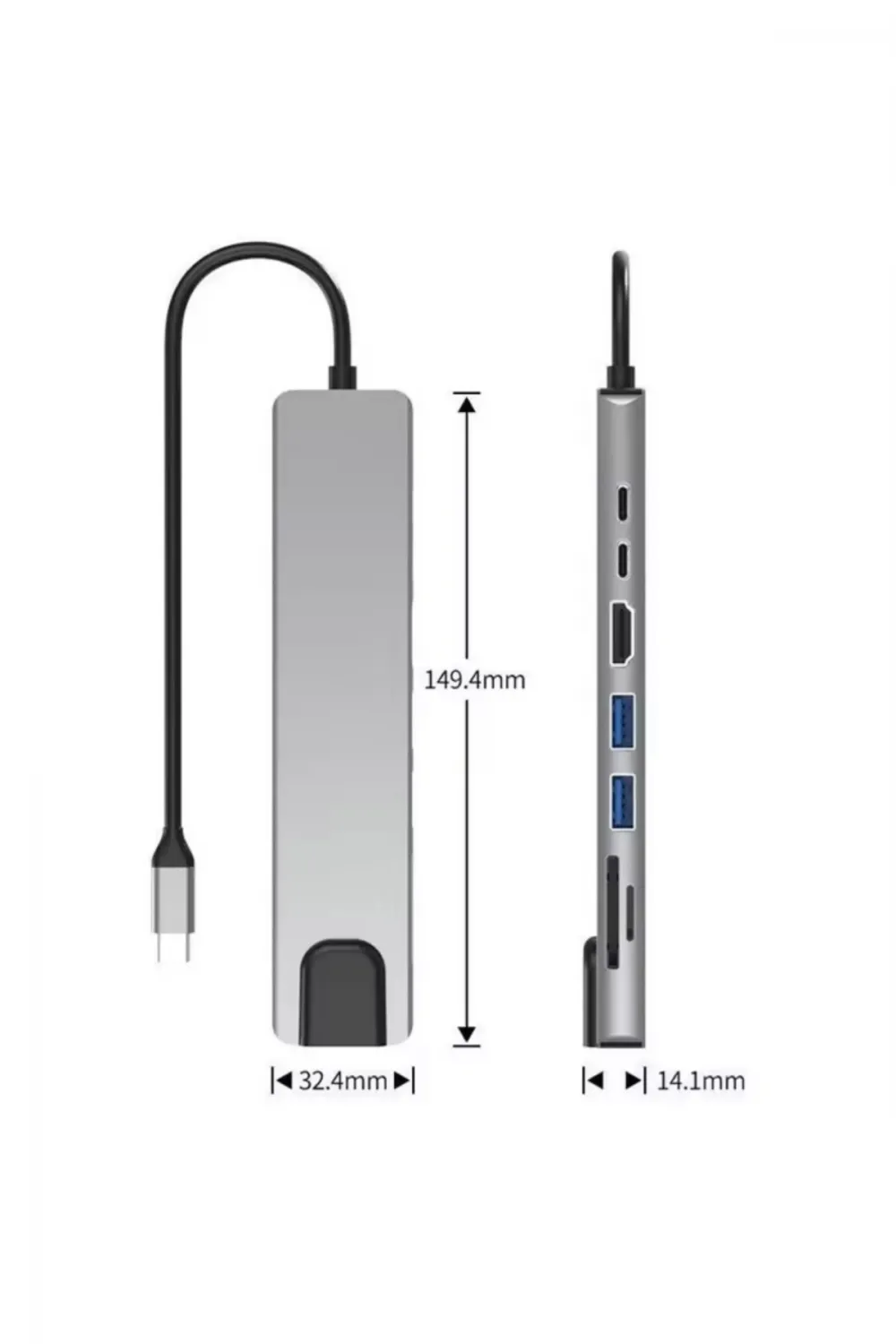 Type-C Çoklu Dönüştürücü – 87W PD, HDMI, 2x USB 3.0, RJ45, SD/TF Kart Girişli Hub