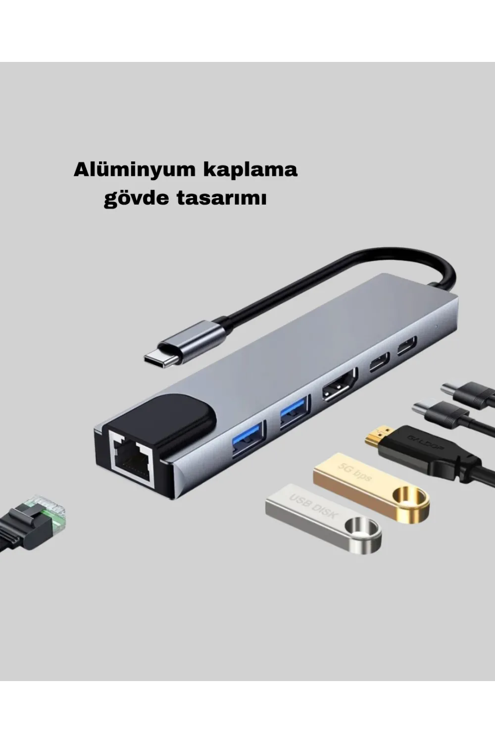 Type-c Çoklu Dönüştürücü – Alüminyum Gövde, Hızlı Veri Aktarımı Ve Şarj Desteği