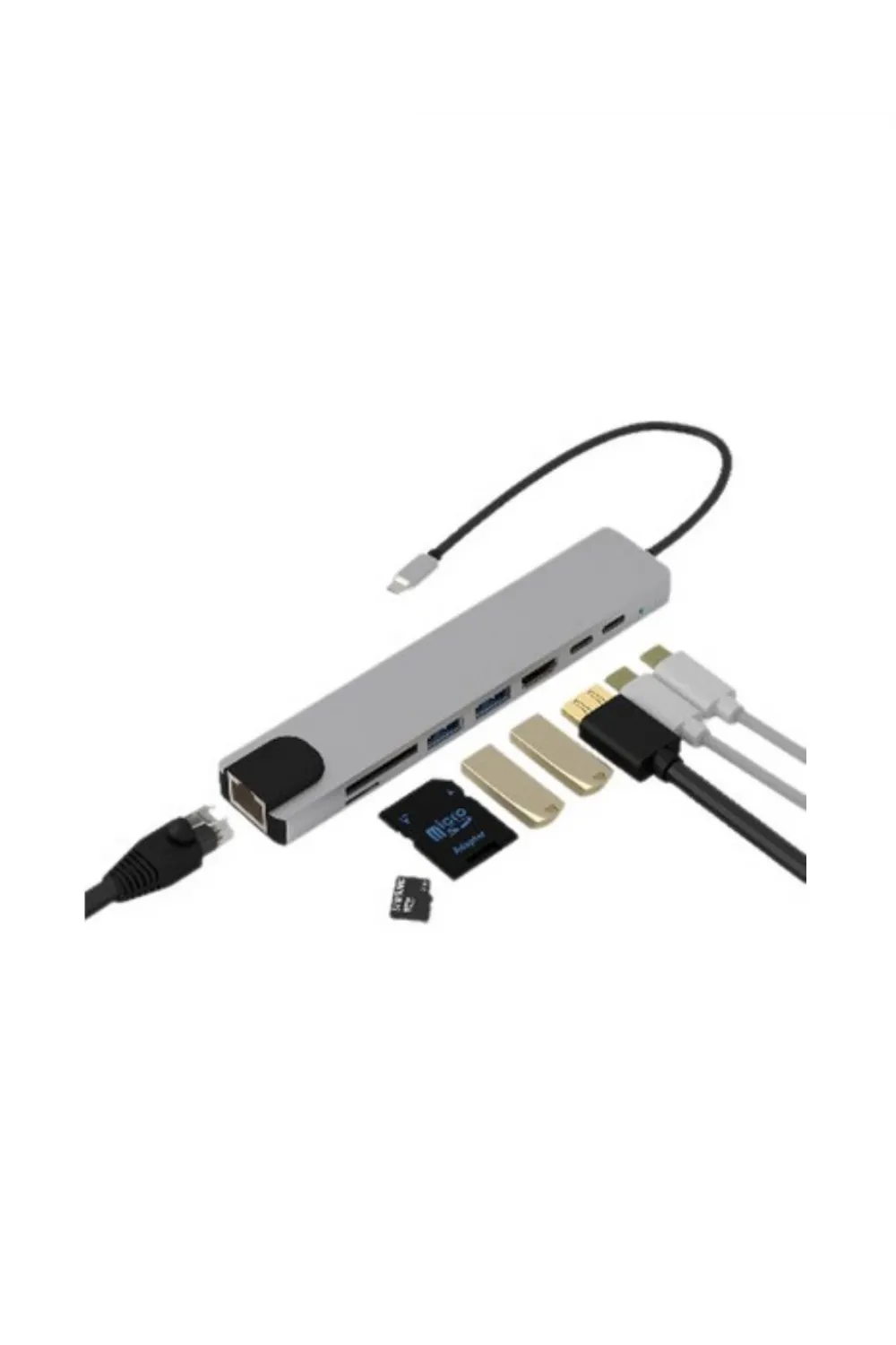 Type C Çoklu Port Hub 8 Port Usb Hdmı Sd Kart Ethernet Adaptör
