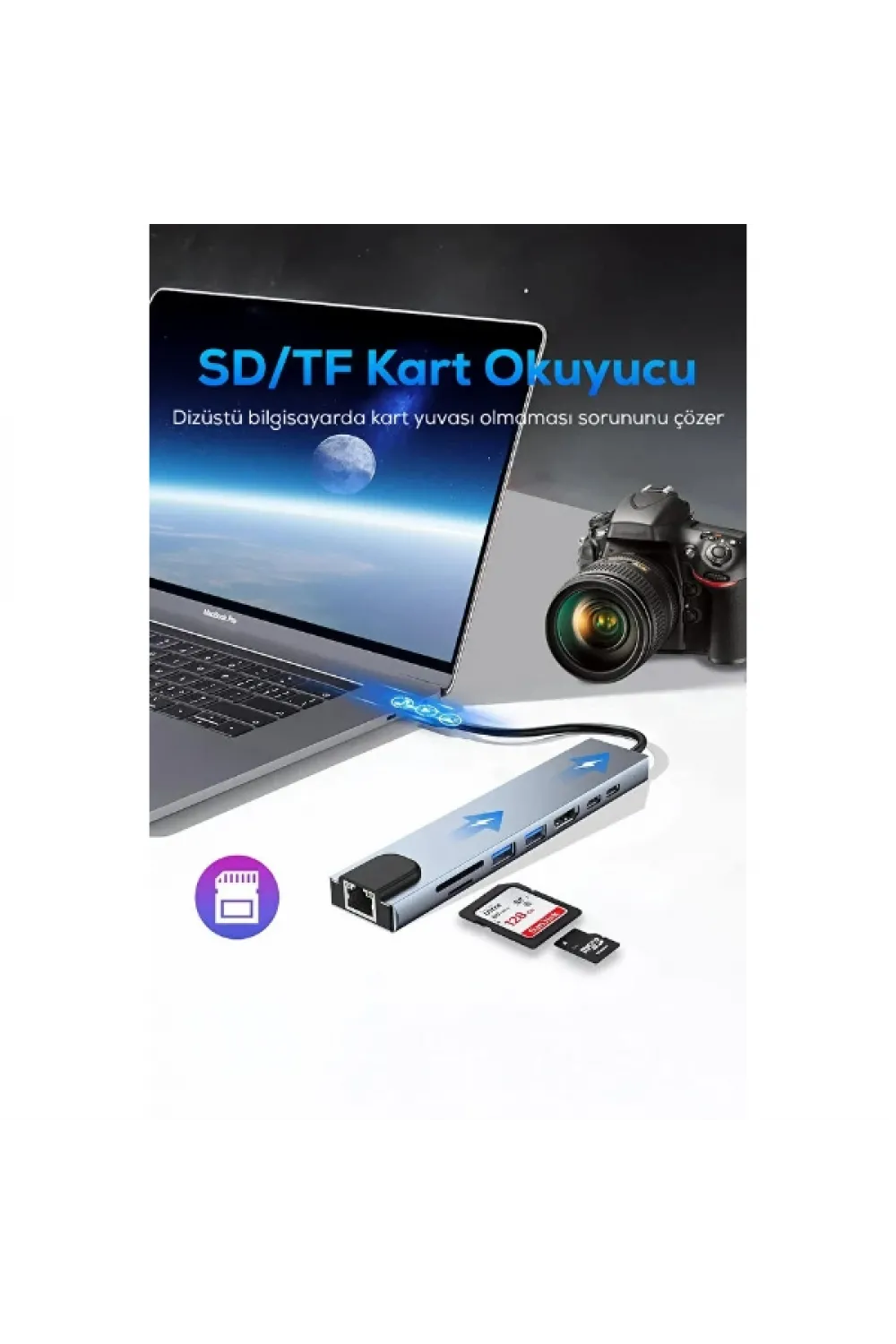 Type C Girişli 8 Port Dönüştürücü Ve Çoklayıcı