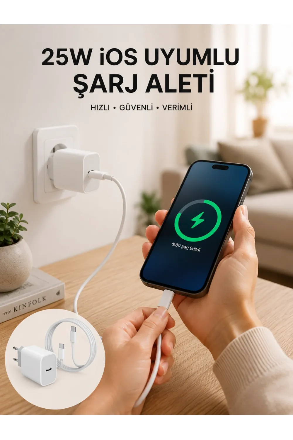 Type-c Hızlı Şarj Özellikli Cihazı Usb-c Kablo Dahil