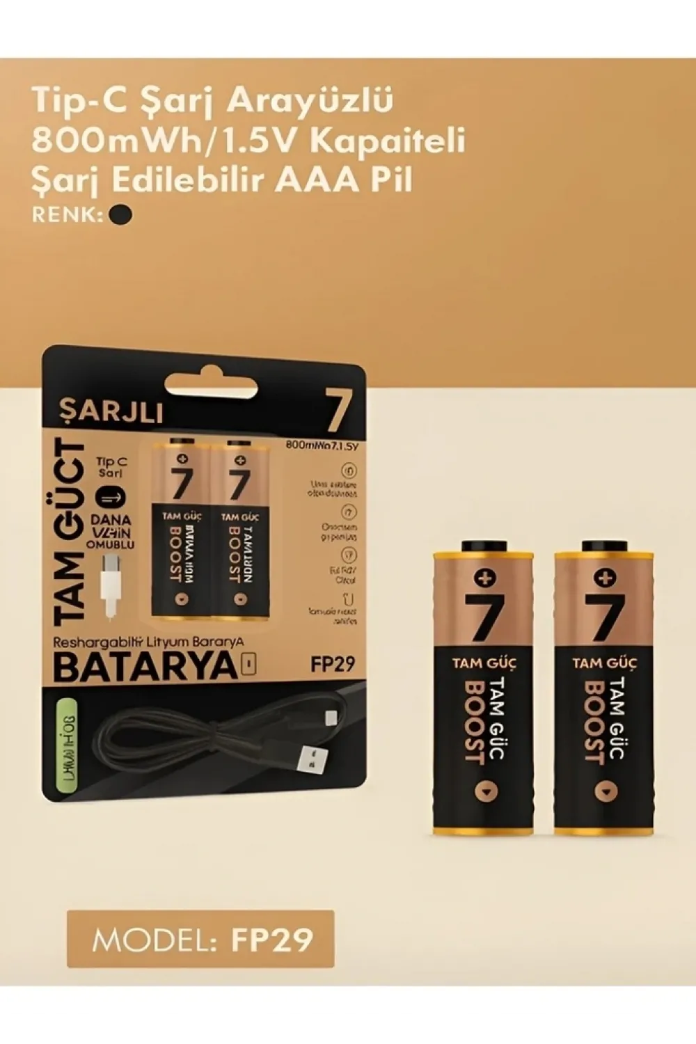 Type-c Şarjlı 800mwh 1.5v Şarj Edilebilir 2’li Aaa İnce Pil - Lityum Iyon Batarya