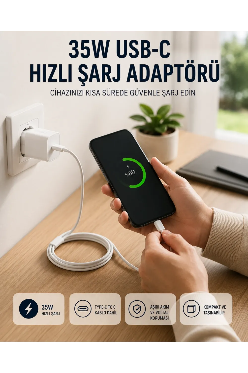 Type-c To C Kablolu 35w Hızlı Şarj Başlığı Set