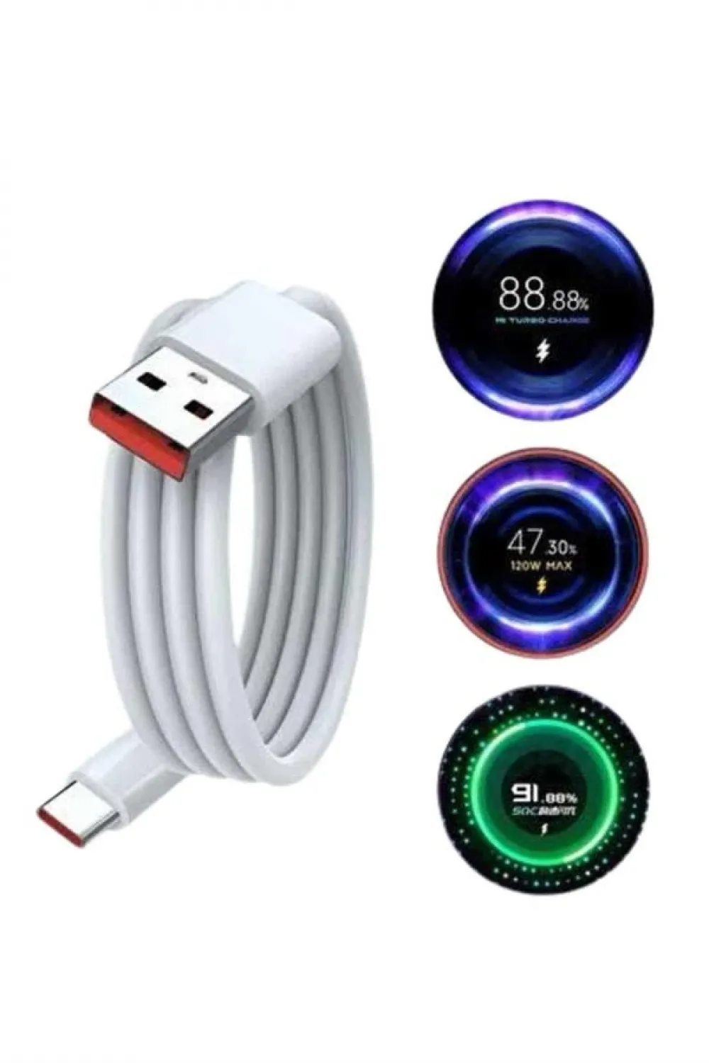 Type C Yüksek Hızlı Şarj Aleti Beyaz 120w Ultra Uzun Ömürlü