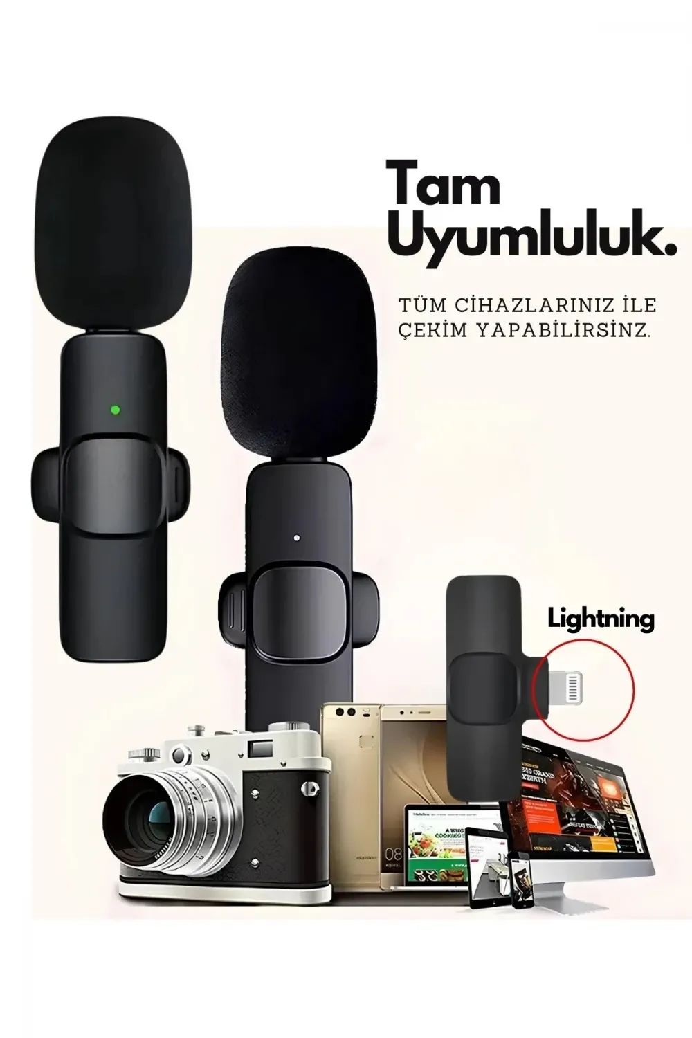 TypeC Çiftli Kablosuz Yaka Mikrofon Seti Telefon Vlog Canlı Yayın TikTok YouTube Uyumlu