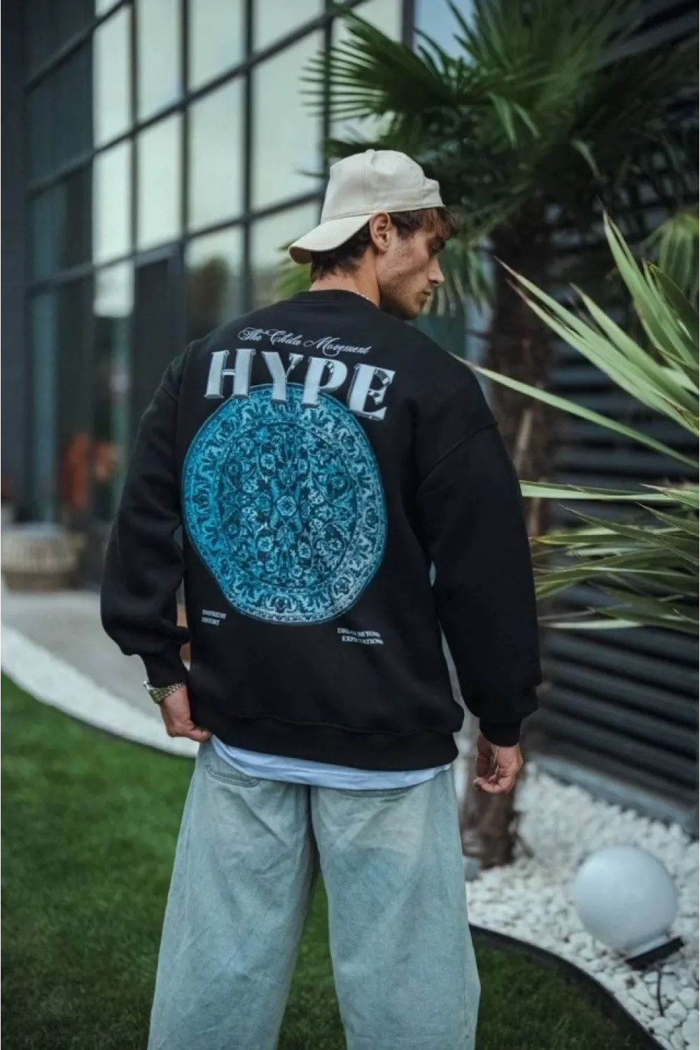 Üç İplik Bisiklet Yaka Baskılı SweatShirt - Siyah