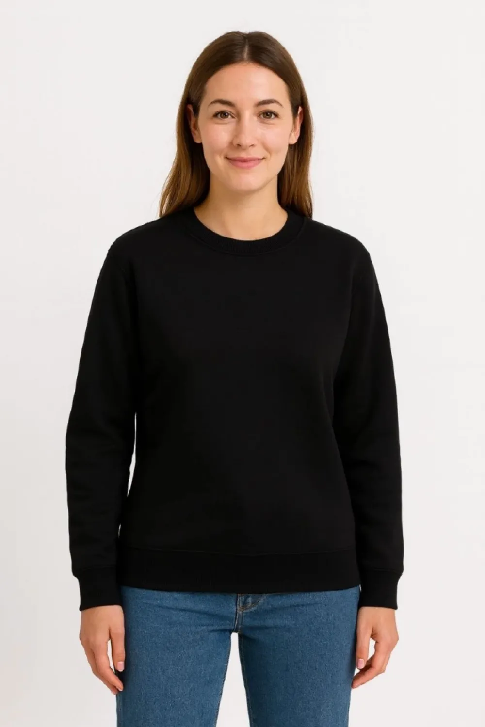 Üç İplik Düz Bisiklet Yaka SweatShirt  - Siyah