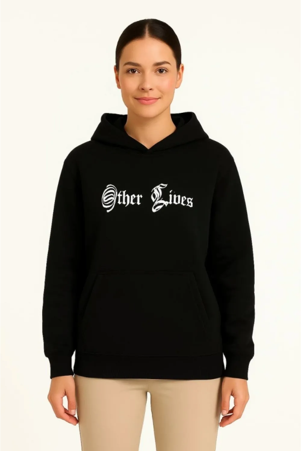 Üç İplik Kapşonlu ön Ve Arka Baskılı SweatShirt Hoodie- Siyah