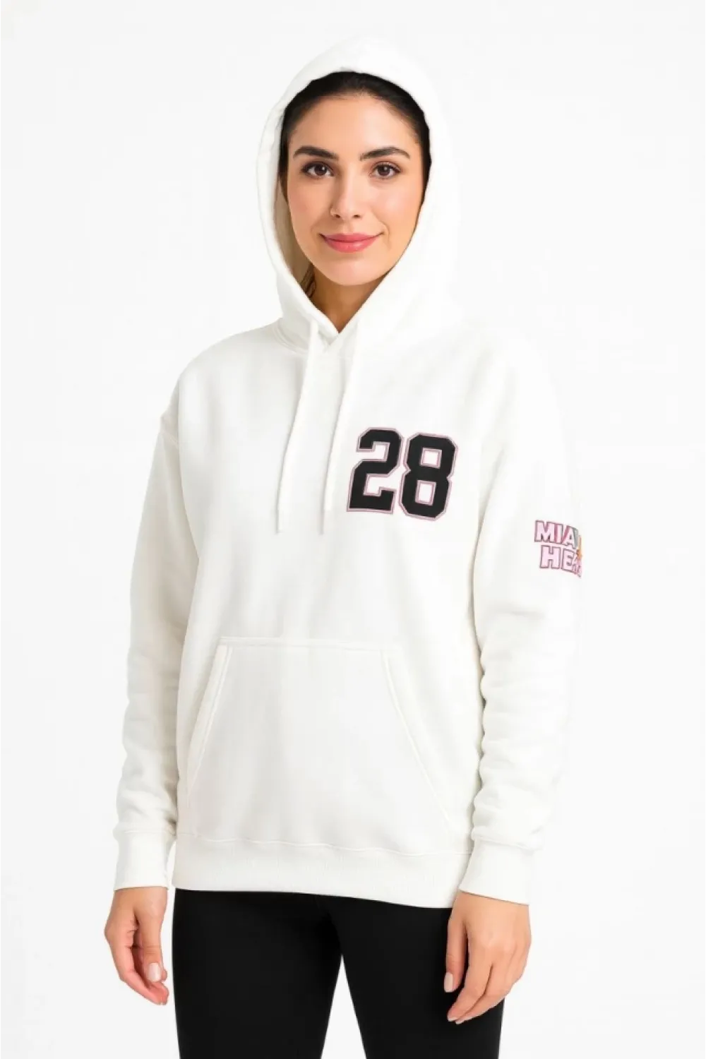 Üç İplik Kapüşonlu Ön Ve Arka Baskılı SweatShirt Hoodie - Beyaz
