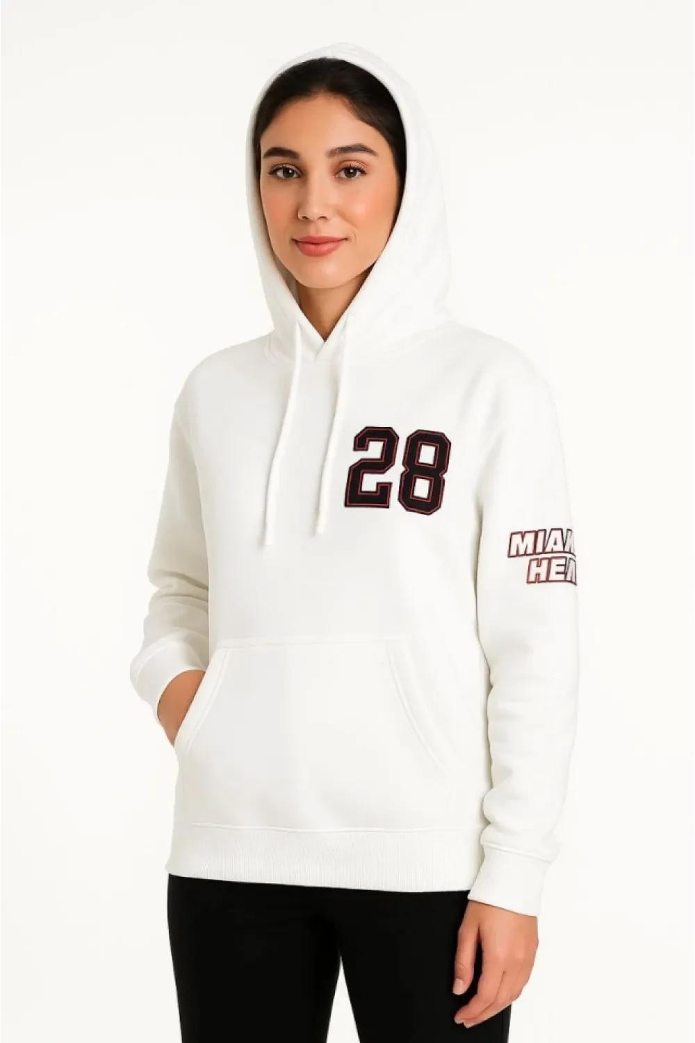 Üç İplik Kapüşonlu Ön Ve Arka Baskılı SweatShirt Hoodie - Beyaz