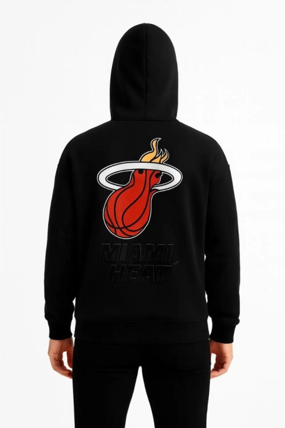 Üç İplik Kapüşonlu Ön Ve Arka Baskılı SweatShirt Hoodie - Siyah
