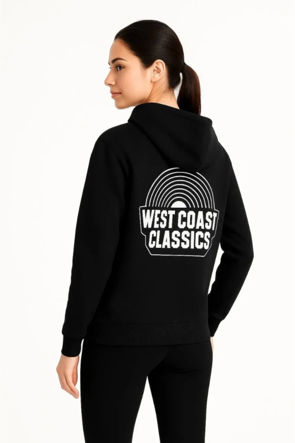 Üç İplik Kapüşonlu Ön Ve Arka Baskılı SweatShirt Hoodie - Siyah