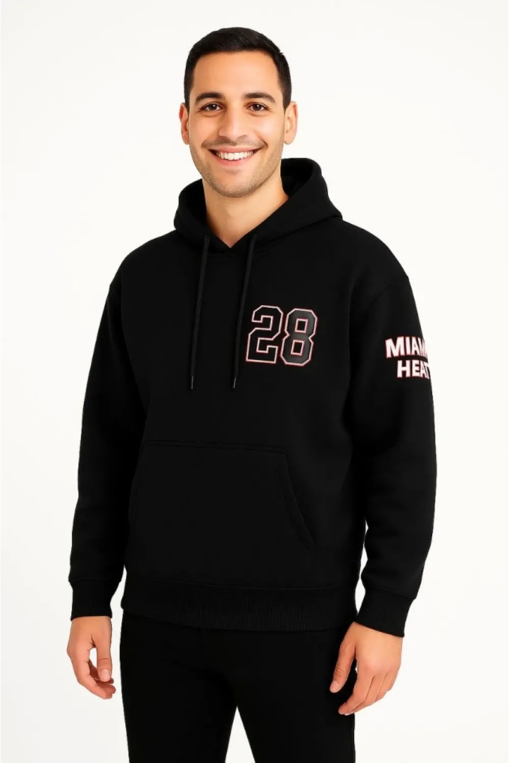 Üç İplik Kapüşonlu Ön Ve Arka Baskılı SweatShirt Hoodie - Siyah