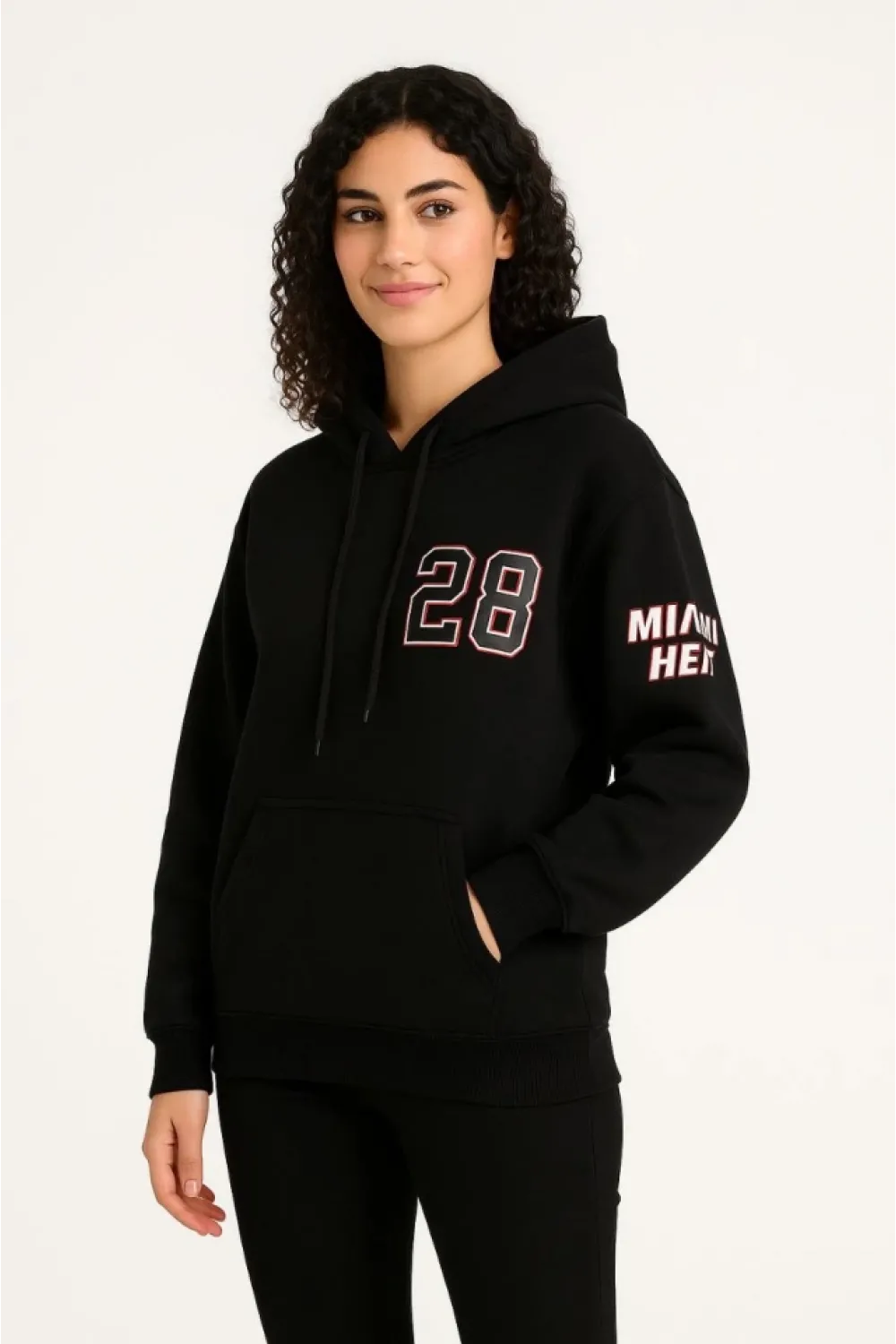 Üç İplik Kapüşonlu Ön Ve Arka Baskılı SweatShirt Hoodie - Siyah