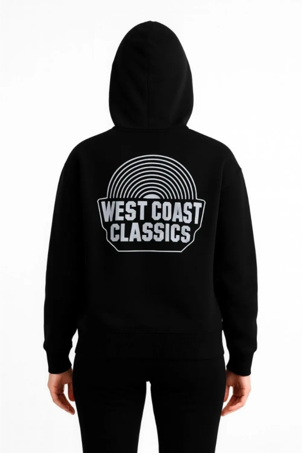Üç İplik Kapüşonlu Ön Ve Arka Baskılı SweatShirt Hoodie - Siyah
