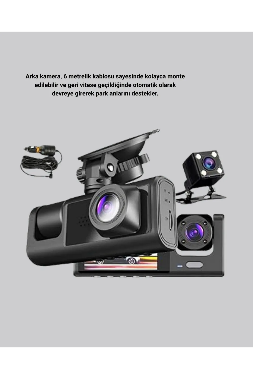 Üç Kameralı Araç Dvr Full Hd Gece Görüşlü Ve 2 İnç Ips Ekranlı