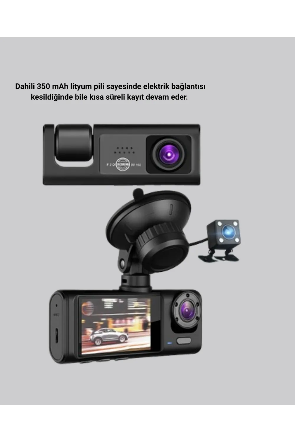 Üç Kameralı Araç İçi Kayıt Sistemi Full Hd Gece Görüşlü Ve G-sensör Destekli
