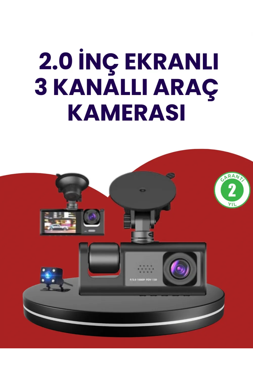 Üç Kameralı Araç Kamerası | Full Hd 1080p Ön + Hd İç/arka