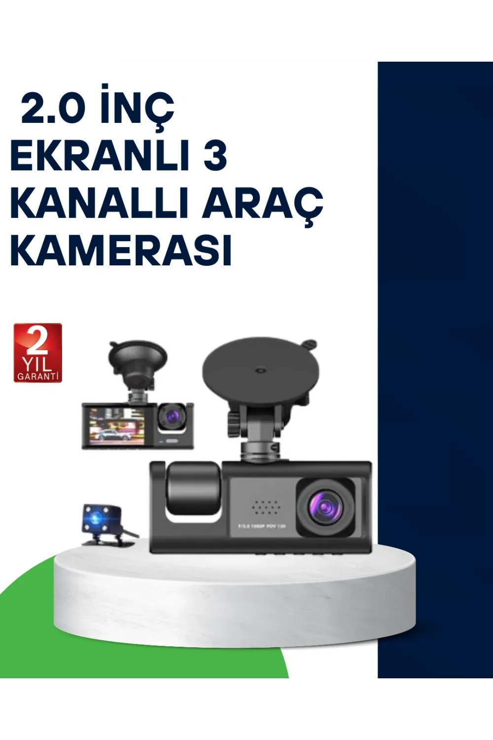 Üç Kameralı Araç Kamerası Full Hd Gece Görüş  G-sensör