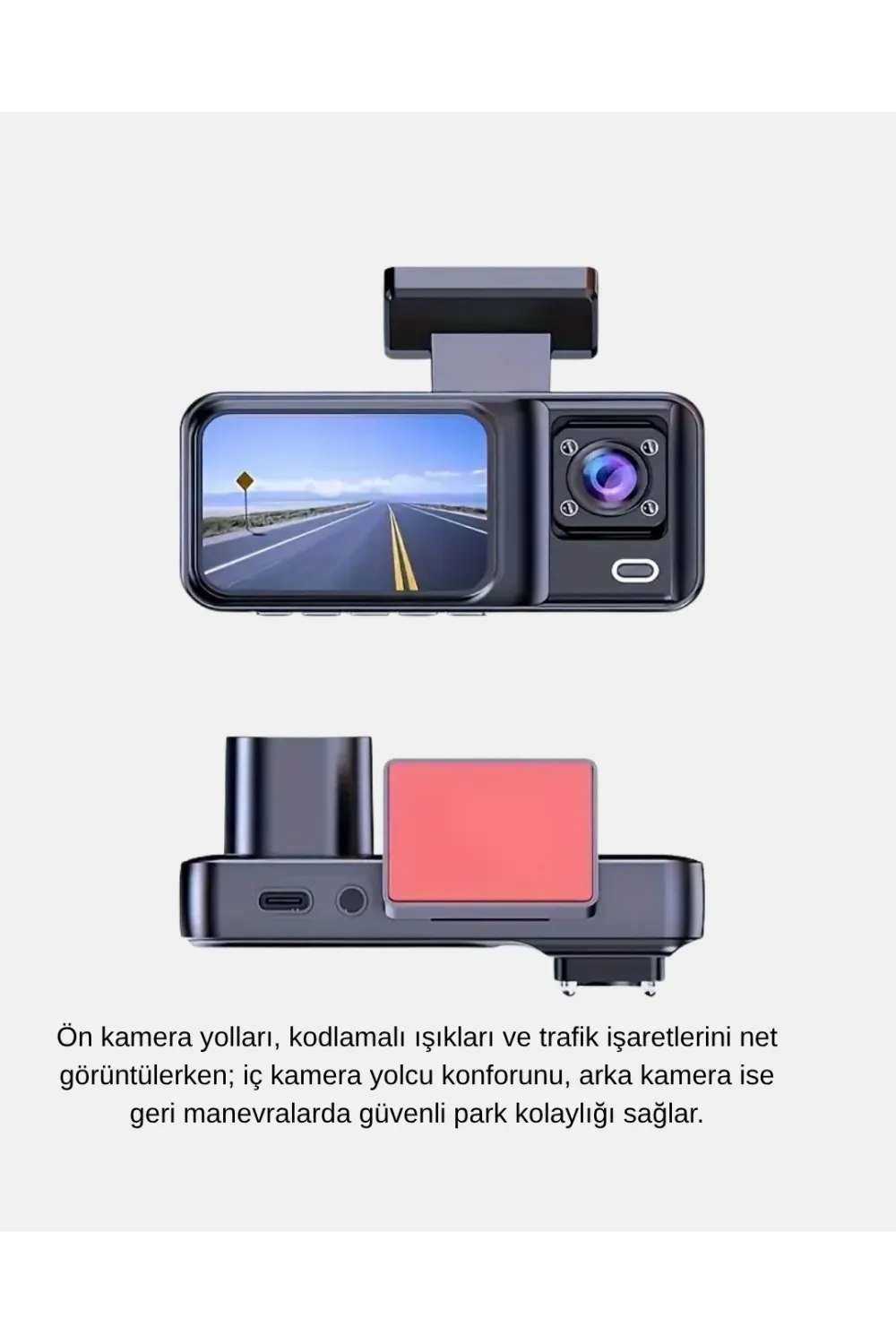 Üç Kameralı Dash Cam 170° Geniş Açılı Full Hd Gece Görüşlü