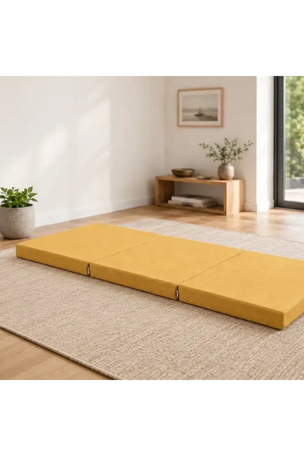 Üç Parçalı Katlanır Minder · 60 × 180 × 7 cm · Hardal