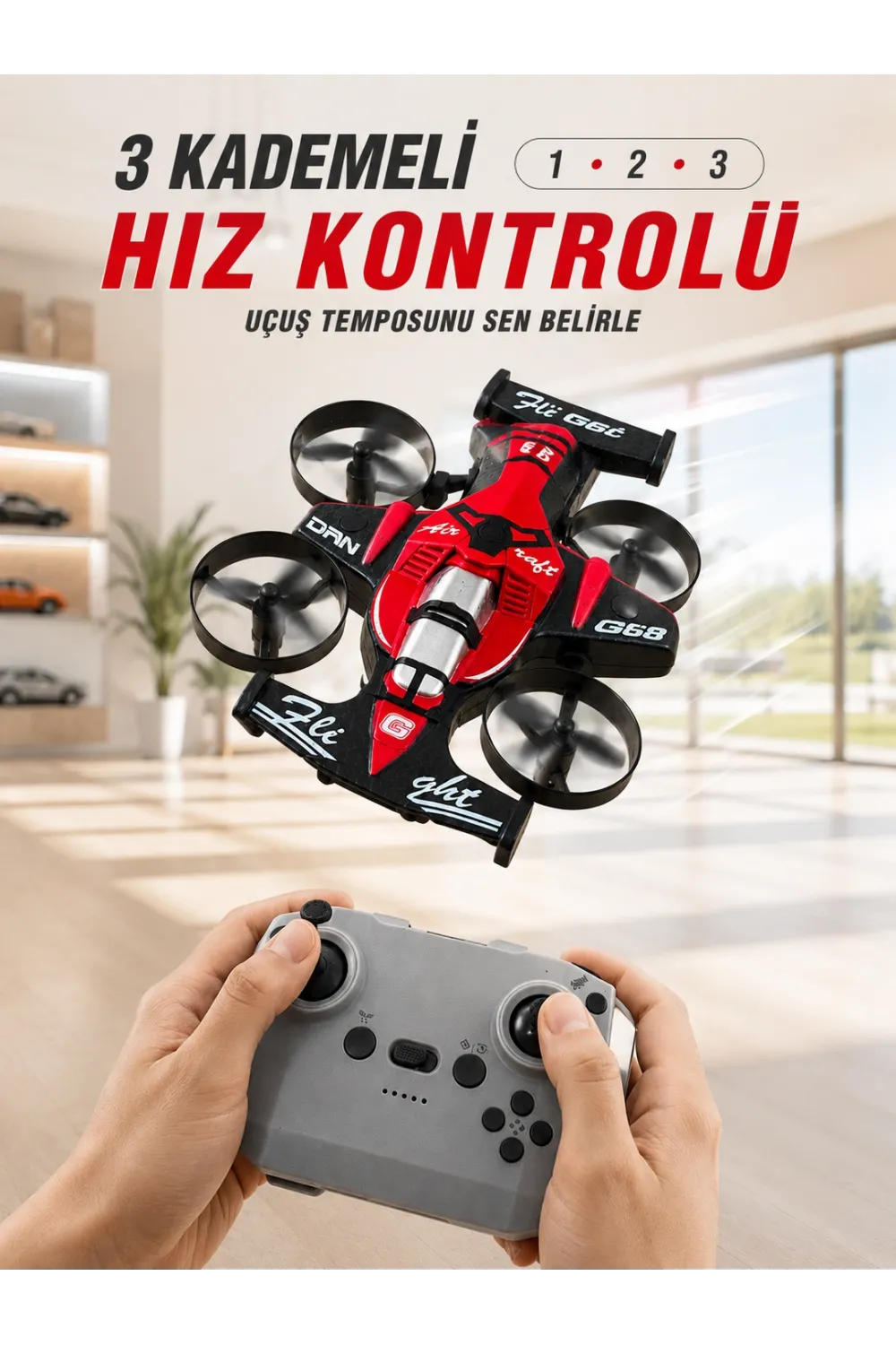 Uçan Araba Drone 4 Korumalı Pervaneli 360° Akrobatik Hareket Uzaktan Kumandalı
