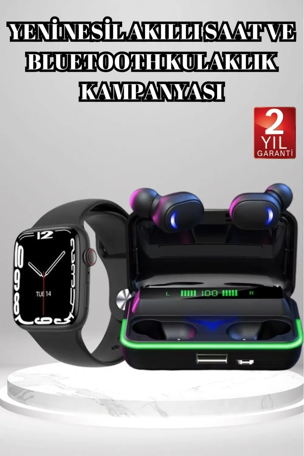 Ucuz Ve Kaliteli Kulaklıklı Saat Seti Bluetooth Bağlantılı Akıllı Saat Ve Kulaklık