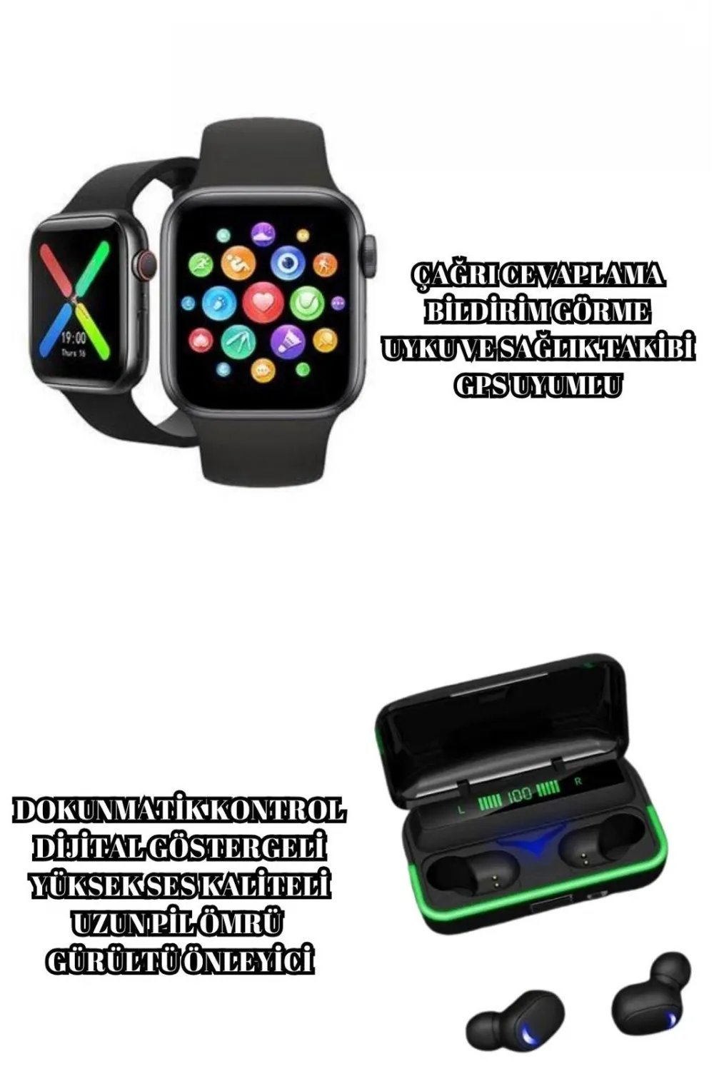 Ucuz Ve Kaliteli Kulaklıklı Saat Seti Bluetooth Bağlantılı Akıllı Saat Ve Kulaklık