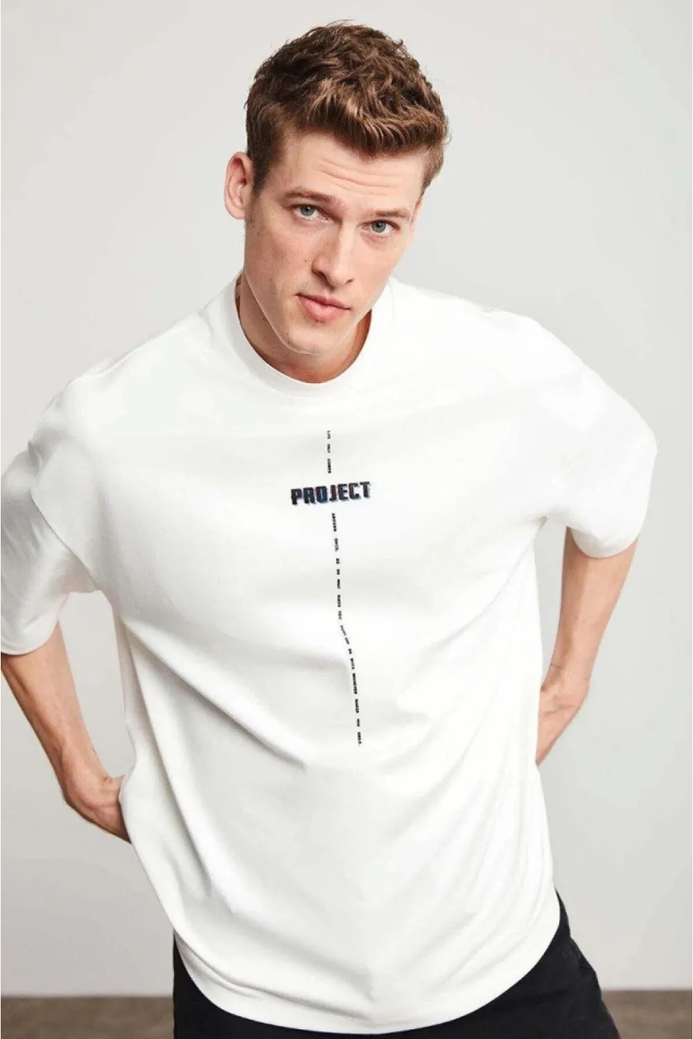 Unisex Baskılı Oversize T-Shirt - Beyaz