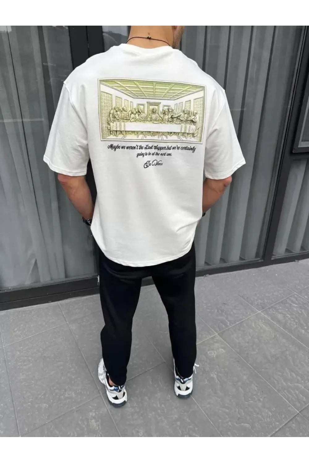 Unisex Baskılı Oversize T-Shirt - Beyaz