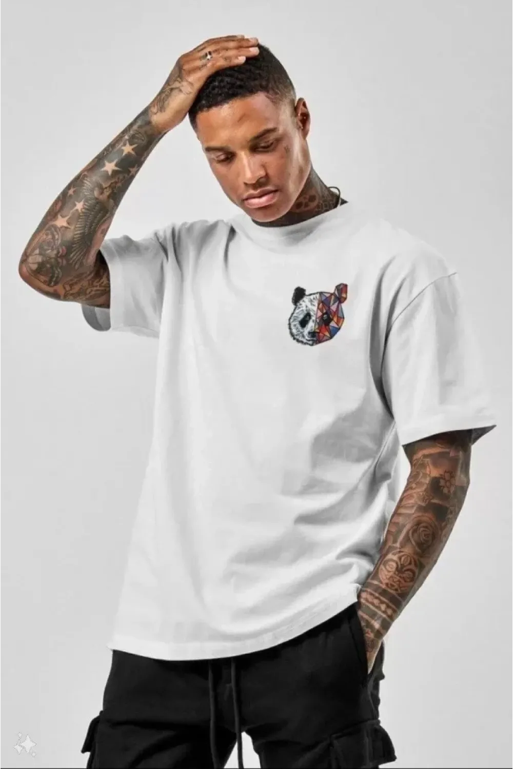 Unisex Baskılı Oversize T-Shirt - Beyaz