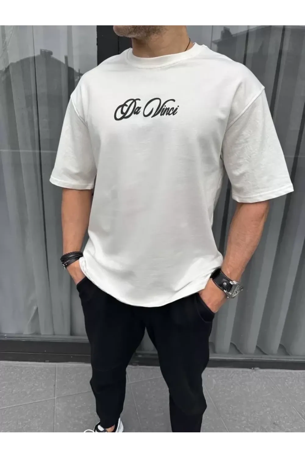 Unisex Baskılı Oversize T-Shirt - Beyaz