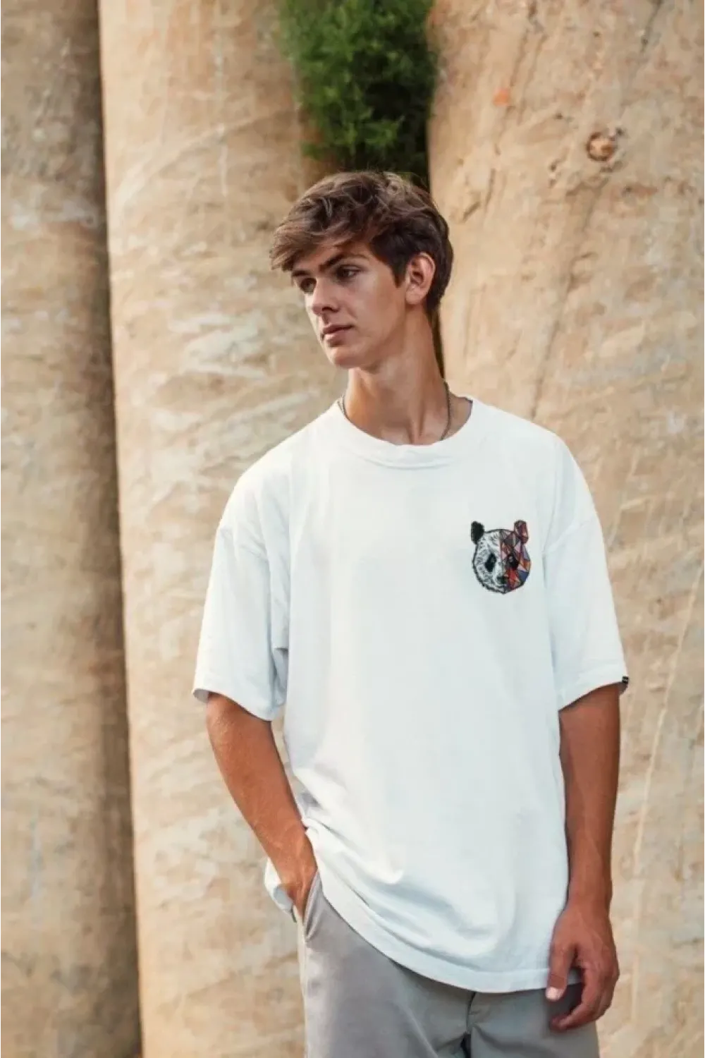 Unisex Baskılı Oversize T-Shirt - Beyaz