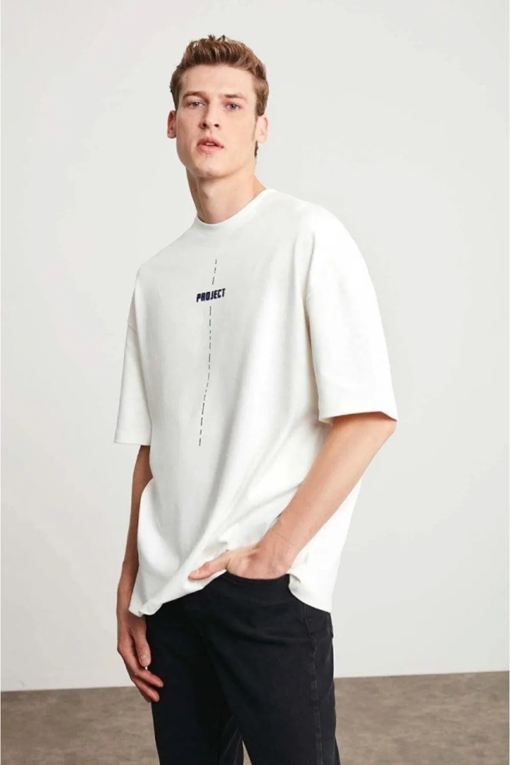 Unisex Baskılı Oversize T-Shirt - Beyaz