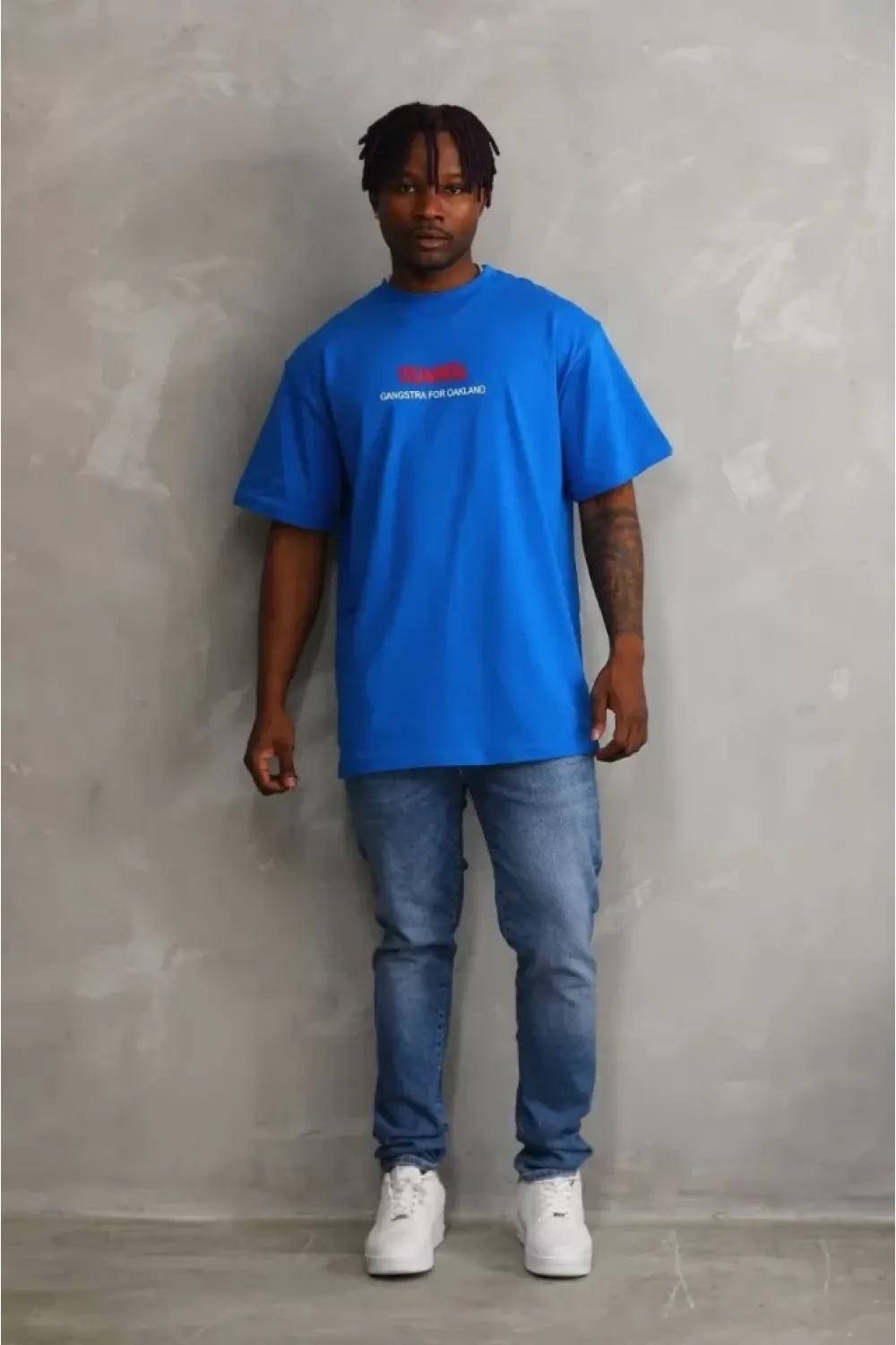 Unisex Baskılı Oversize T-Shirt - Mavi