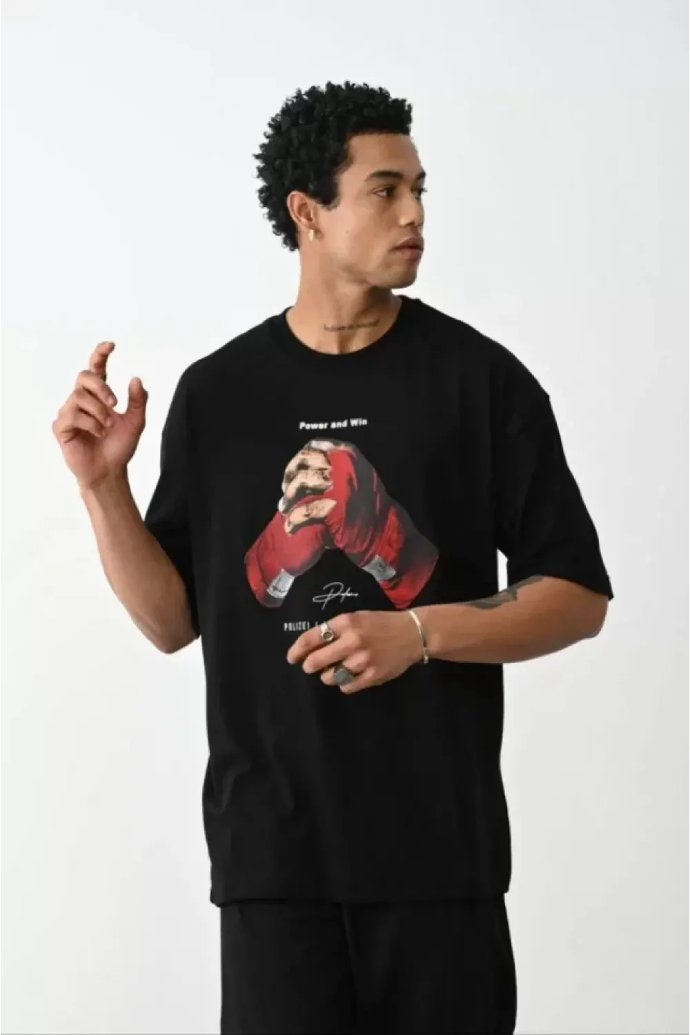 Unisex Baskılı Oversize T-Shirt - Siyah