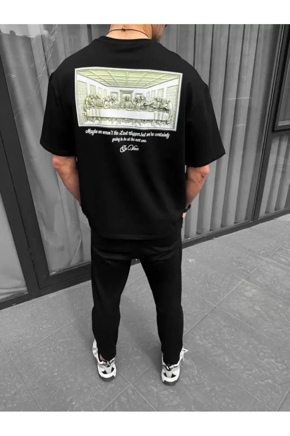 Unisex Baskılı Oversize T-Shirt - Siyah