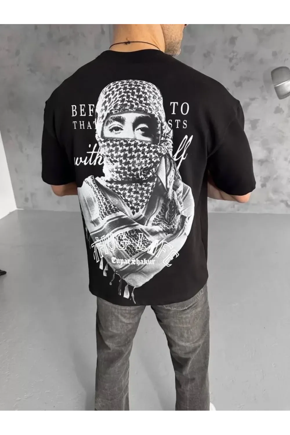 Unisex Baskılı Oversize T-Shirt - Siyah